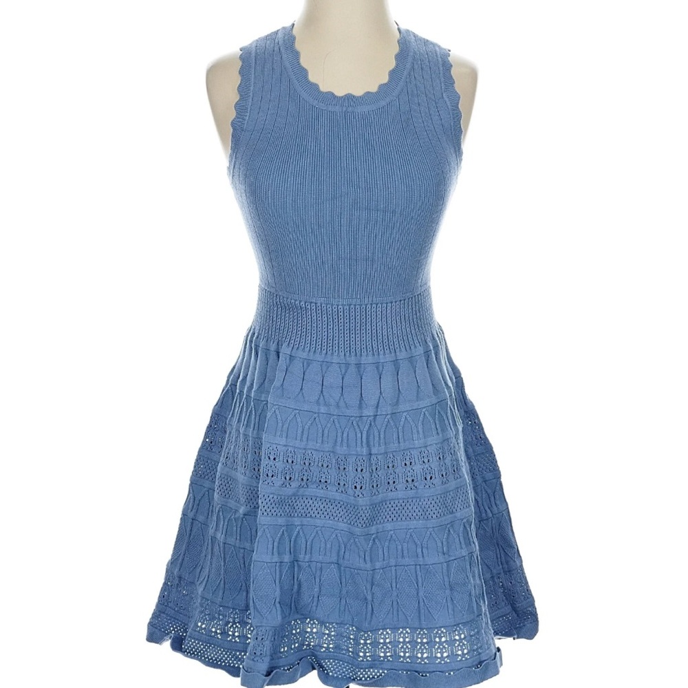 Chic Blue Knit Mini Dress